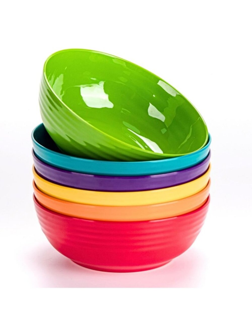 Set of 6 Unbreakable 7-Inch Multicolor Melamine Bowls - Stackable